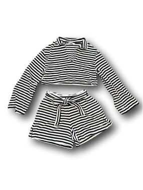 Kenny Flowers Terry Cloth Set Striped Crop Top & Shorts Resort Coastal Vacation